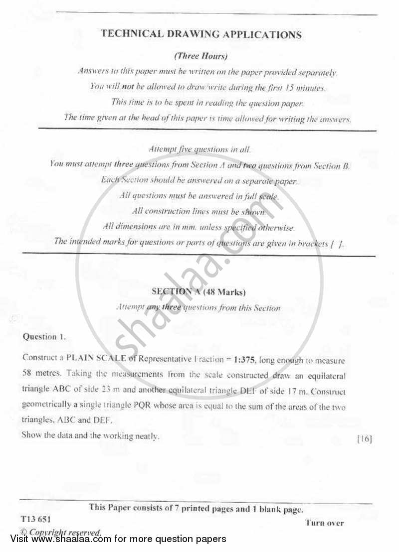Technical Drawing Applications 2012-2013 ICSE Class 10  - CISCE (Council for the Indian School Certificate Examinations) question paper with PDF download