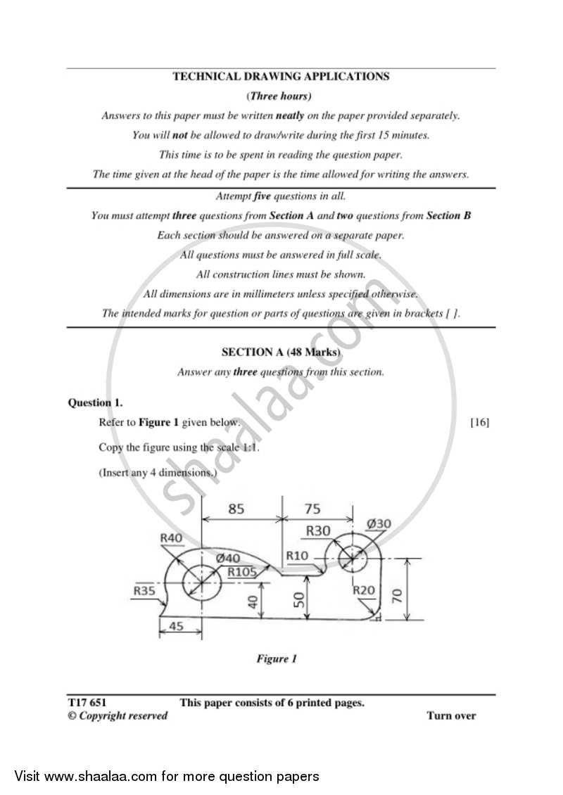 Technical Drawing Applications 2016-2017 ICSE Class 10  - CISCE (Council for the Indian School Certificate Examinations) question paper with PDF download