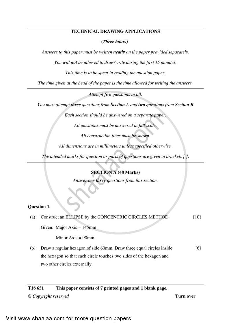 Technical Drawing Applications 2017-2018 ICSE Class 10  - CISCE (Council for the Indian School Certificate Examinations) question paper with PDF download