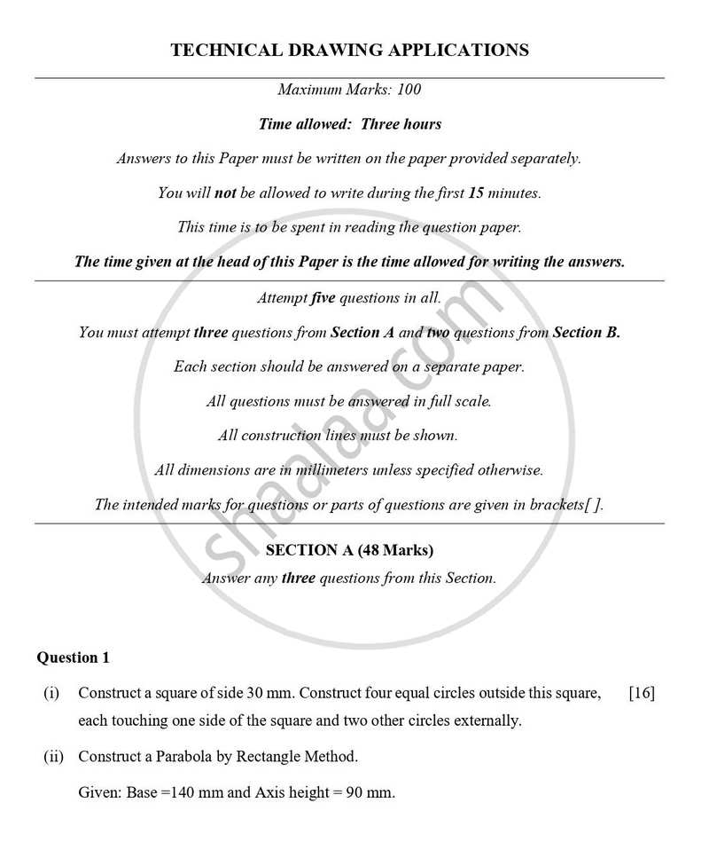Technical Drawing Applications 2023-2024 ICSE Class 10  - CISCE (Council for the Indian School Certificate Examinations) question paper with PDF download