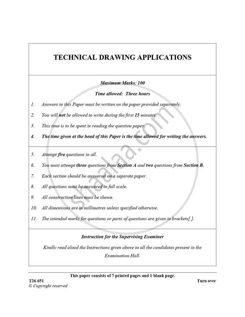 Technical Drawing Applications 2025-2026 ICSE Class 10 - CISCE (Council for the Indian School Certificate Examinations) question paper with PDF download