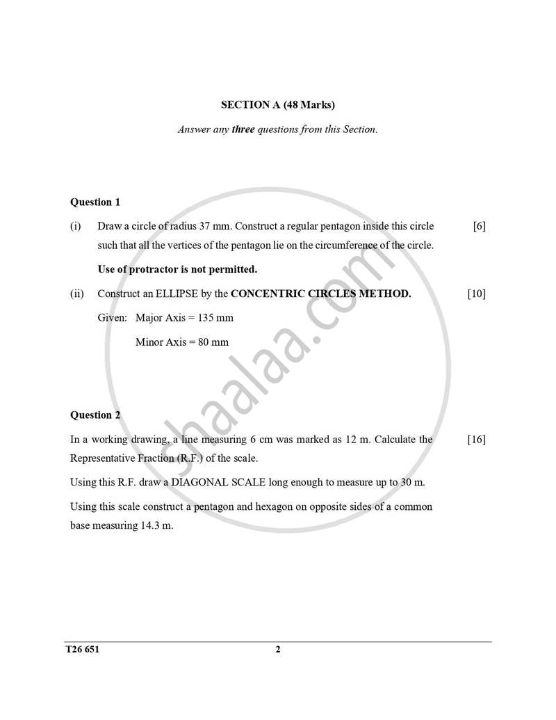 Technical Drawing Applications 2025-2026 ICSE Class 10 - CISCE (Council for the Indian School Certificate Examinations) question paper with PDF download