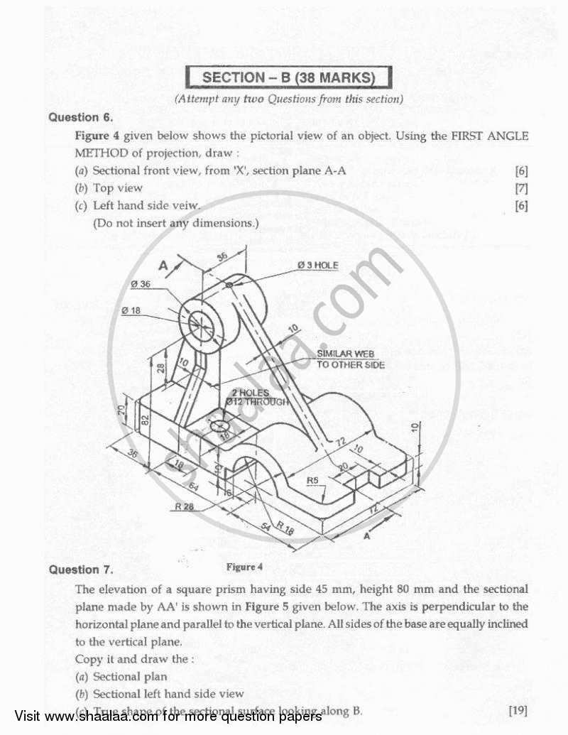 Technical Drawing 2010-2011 ICSE Class 10  - CISCE (Council for the Indian School Certificate Examinations) question paper with PDF download