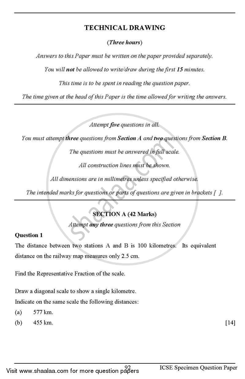 Technical Drawing 2012-2013 ICSE Class 10  - CISCE (Council for the Indian School Certificate Examinations) question paper with PDF download