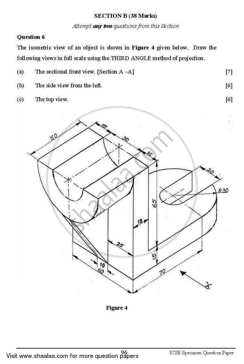 Technical Drawing 2012-2013 ICSE Class 10  - CISCE (Council for the Indian School Certificate Examinations) question paper with PDF download