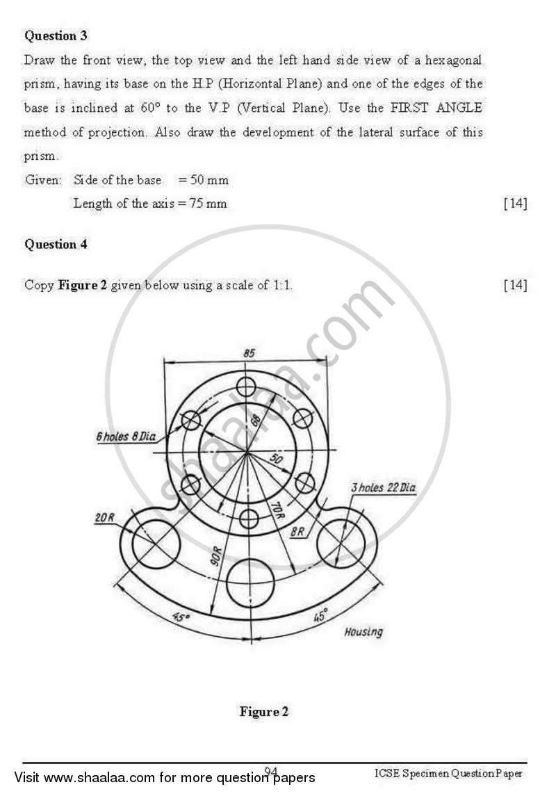 Technical Drawing 2012-2013 ICSE Class 10  - CISCE (Council for the Indian School Certificate Examinations) question paper with PDF download