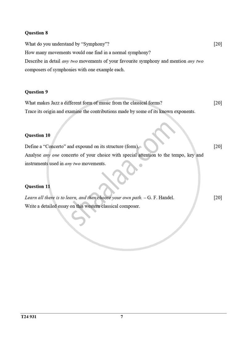 Western Music 2023-2024 ICSE Class 10 - CISCE (Council for the Indian School Certificate Examinations) question paper with PDF download
