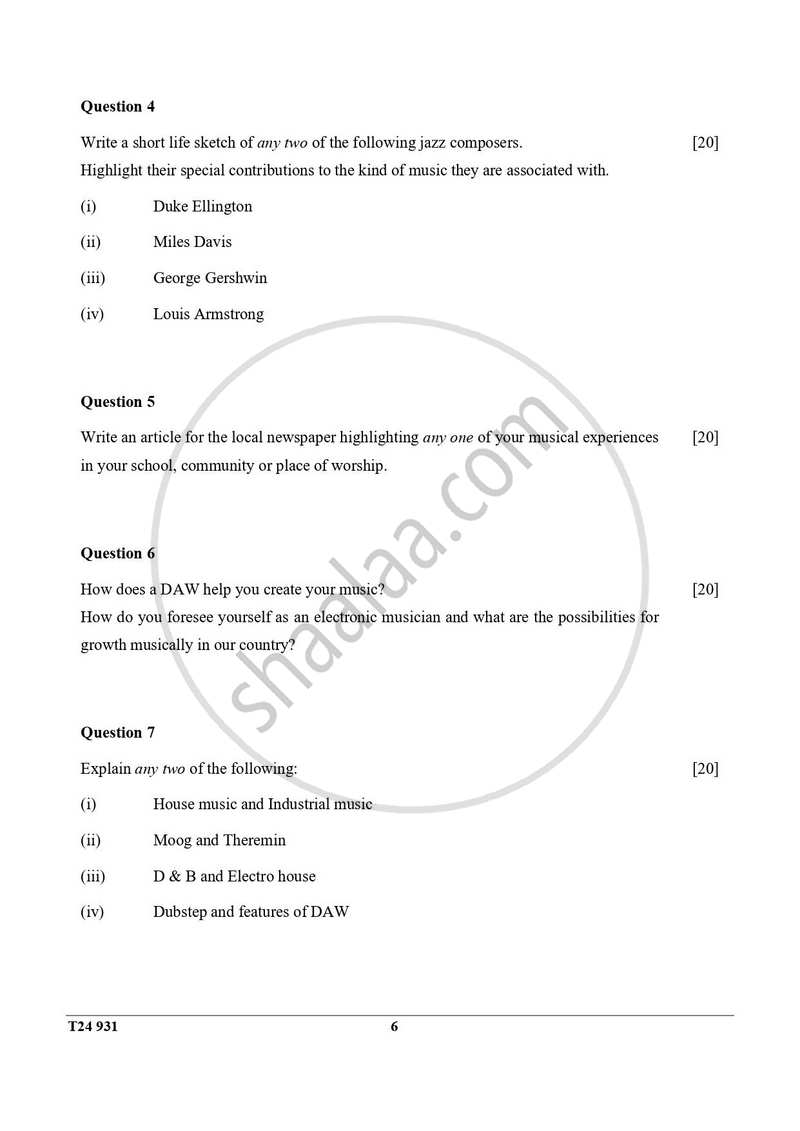 Western Music 2023-2024 ICSE Class 10 - CISCE (Council for the Indian School Certificate Examinations) question paper with PDF download