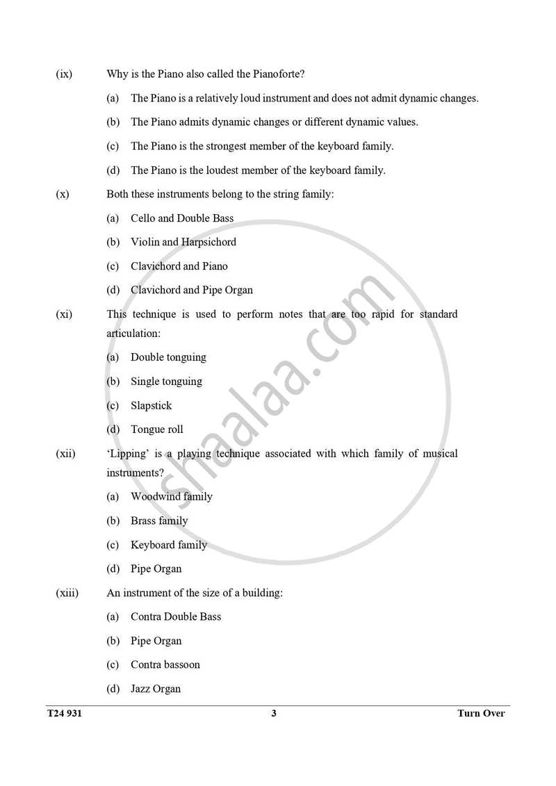 Western Music 2023-2024 ICSE Class 10 - CISCE (Council for the Indian School Certificate Examinations) question paper with PDF download
