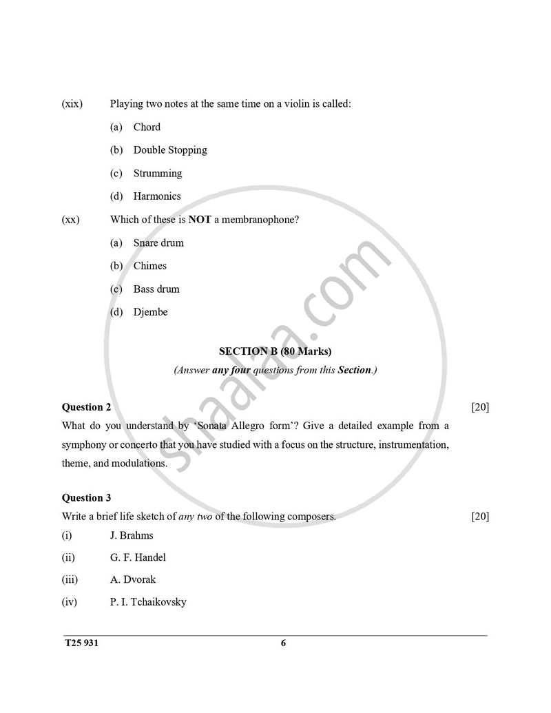 Western Music 2024-2025 ICSE Class 10  - CISCE (Council for the Indian School Certificate Examinations) question paper with PDF download