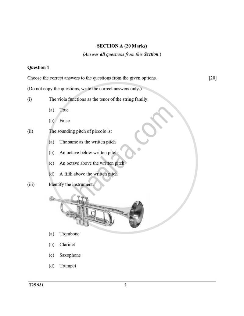 Western Music 2024-2025 ICSE Class 10  - CISCE (Council for the Indian School Certificate Examinations) question paper with PDF download
