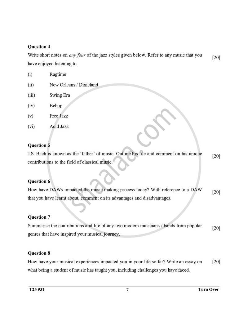 Western Music 2024-2025 ICSE Class 10  - CISCE (Council for the Indian School Certificate Examinations) question paper with PDF download