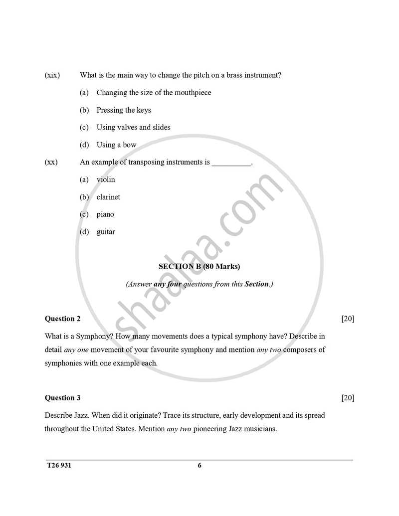 Western Music 2025-2026 ICSE Class 10 - CISCE (Council for the Indian School Certificate Examinations) question paper with PDF download