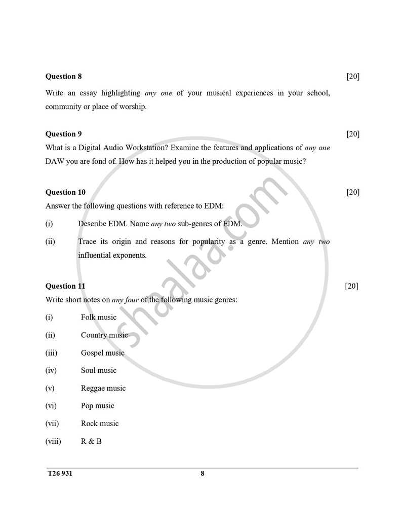 Western Music 2025-2026 ICSE Class 10 - CISCE (Council for the Indian School Certificate Examinations) question paper with PDF download