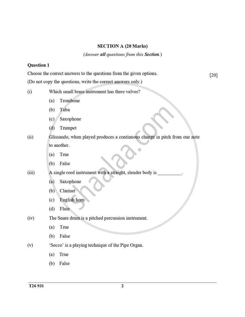 Western Music 2025-2026 ICSE Class 10 - CISCE (Council for the Indian School Certificate Examinations) question paper with PDF download