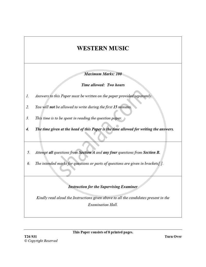 Western Music 2025-2026 ICSE Class 10 - CISCE (Council for the Indian School Certificate Examinations) question paper with PDF download