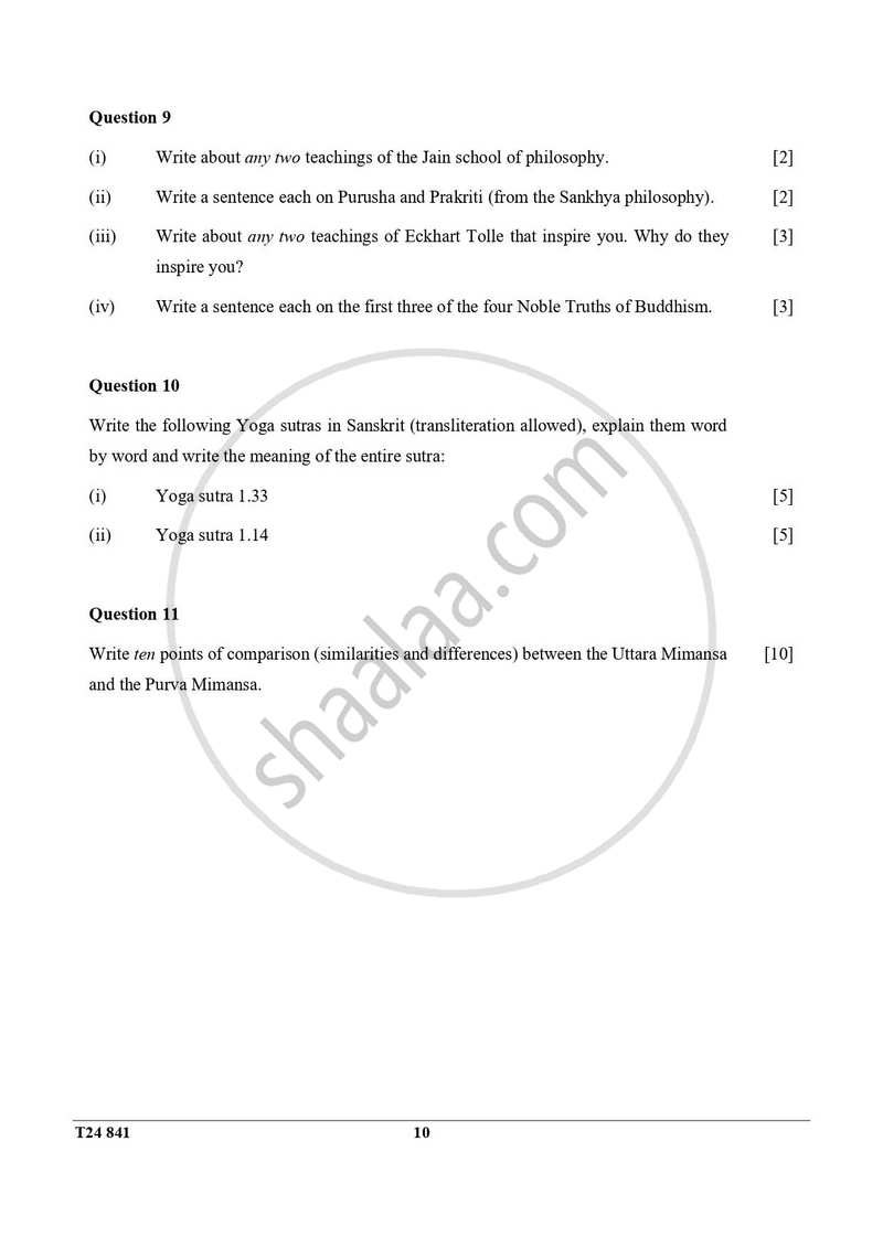 Yoga 2023-2024 ICSE Class 10  - CISCE (Council for the Indian School Certificate Examinations) question paper with PDF download