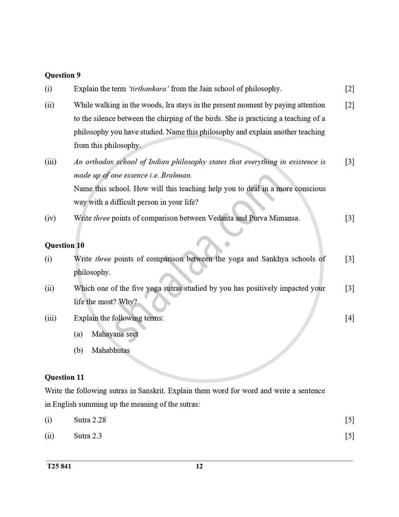 Yoga 2024-2025 ICSE Class 10  - CISCE (Council for the Indian School Certificate Examinations) question paper with PDF download