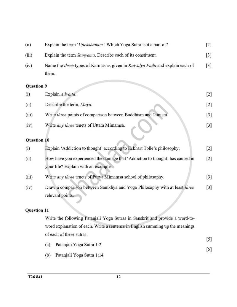 Yoga 2025-2026 ICSE Class 10 - CISCE (Council for the Indian School Certificate Examinations) question paper with PDF download