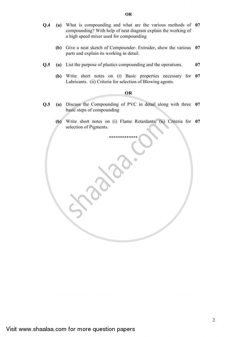 Additives and Compounding 2010-2011 - B.E. - Semester 6 (TE Third Year) - Gujarat Technological University (GTU) question paper with PDF download