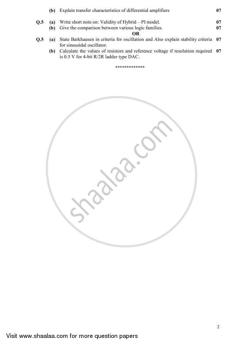 Advance Electronics 2010-2011 - B.E. - Semester 4 (SE Second Year) - Gujarat Technological University (GTU) question paper with PDF download