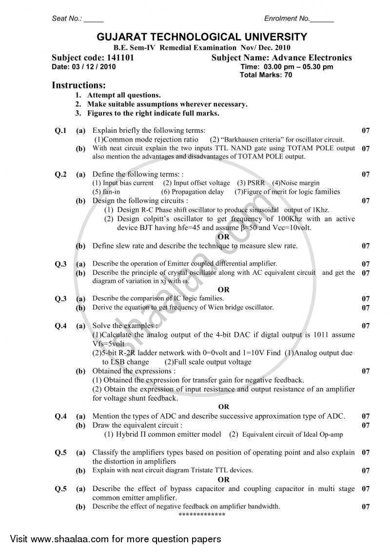 Advance Electronics 2010-2011 - B.E. - Semester 4 (SE Second Year) - Gujarat Technological University (GTU) question paper with PDF download