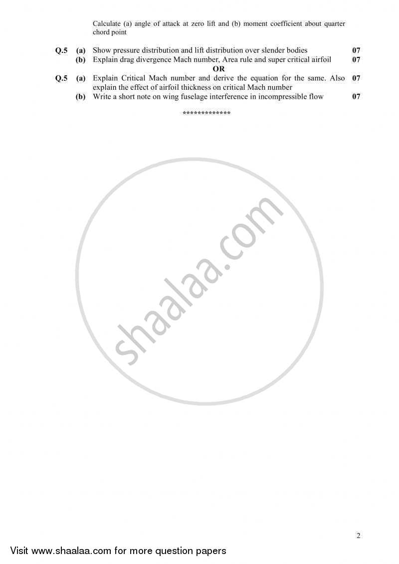 Aerodynamics 2 2010-2011 - B.E. - Semester 6 (TE Third Year) - Gujarat Technological University (GTU) question paper with PDF download