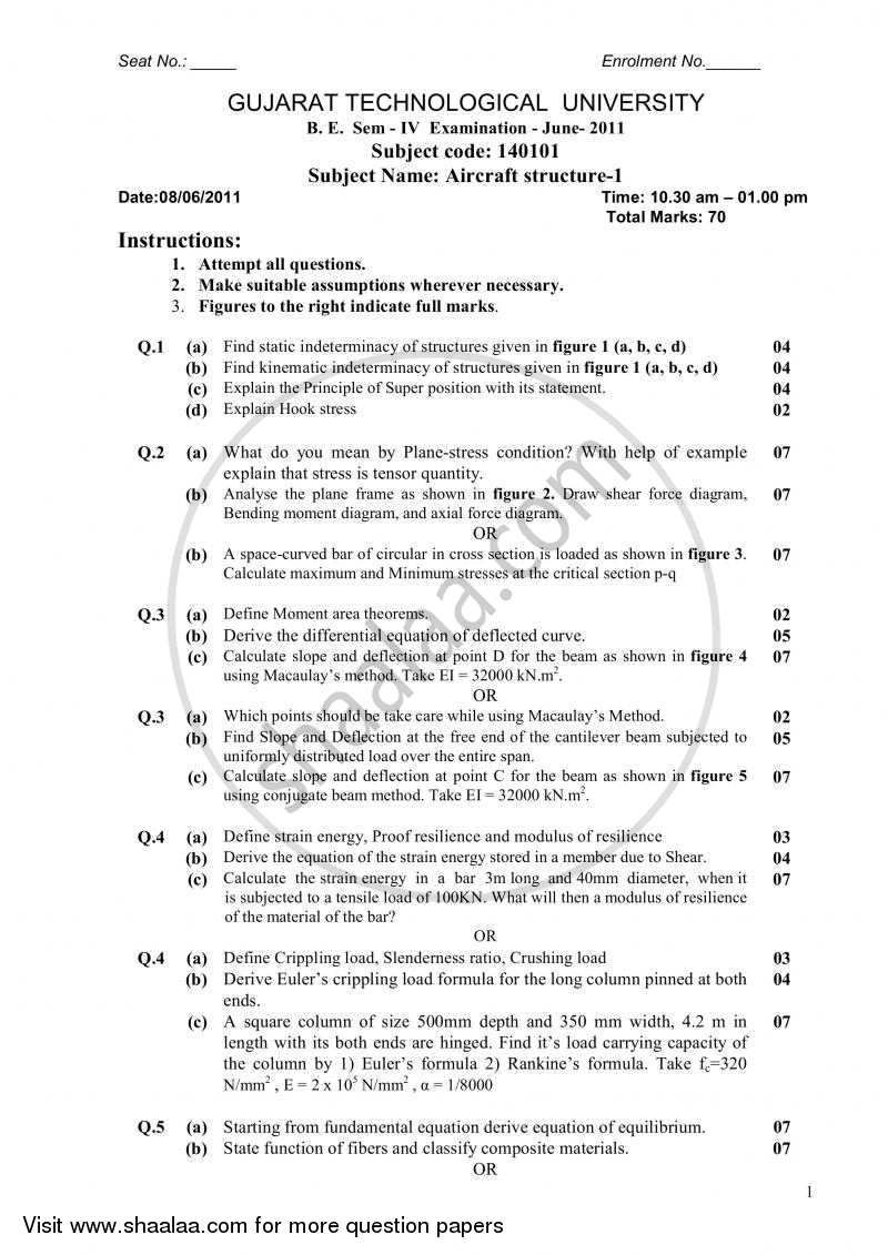Aircraft Structure 1 2010-2011 - B.E. - Semester 4 (SE Second Year) - Gujarat Technological University (GTU) question paper with PDF download