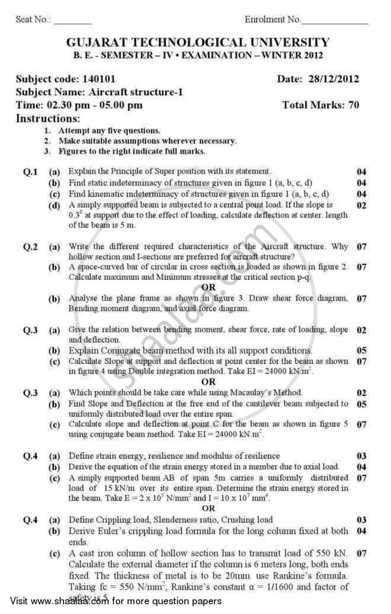 Aircraft Structure 1 2012-2013 - B.E. - Semester 4 (SE Second Year) - Gujarat Technological University (GTU) question paper with PDF download