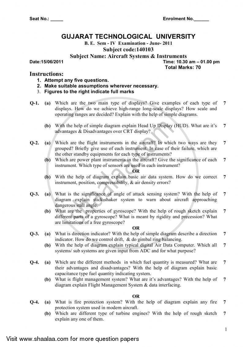 Aircraft Systems and Instruments 2010-2011 - B.E. - Semester 4 (SE Second Year) - Gujarat Technological University (GTU) question paper with PDF download