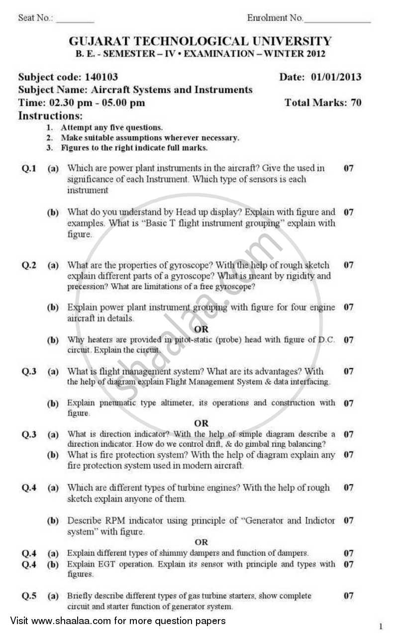 Aircraft Systems and Instruments 2012-2013 - B.E. - Semester 4 (SE Second Year) - Gujarat Technological University (GTU) question paper with PDF download
