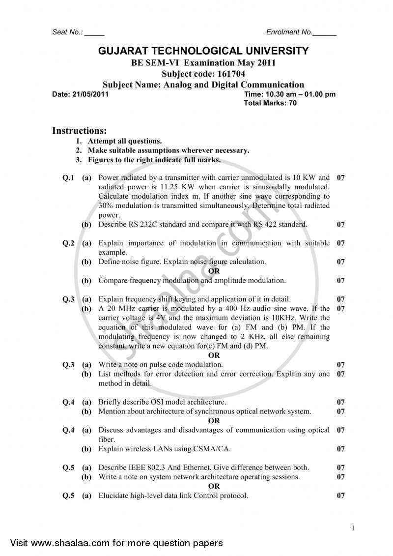 Analog and Digital Communication 2010-2011 - B.E. - Semester 6 (TE Third Year) - Gujarat Technological University (GTU) question paper with PDF download