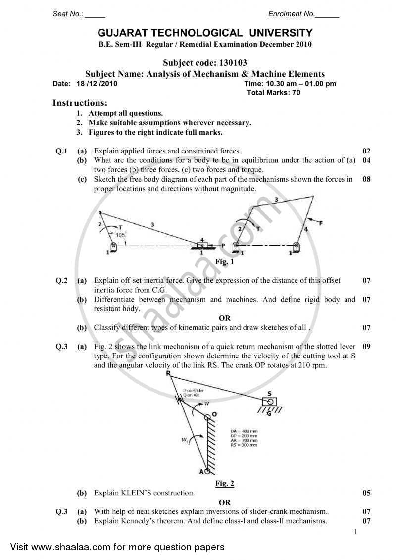 Analysis of Mechanism and Machine Elements 2010-2011 - B.E. - Semester 3 (SE Second Year) - Gujarat Technological University (GTU) question paper with PDF download
