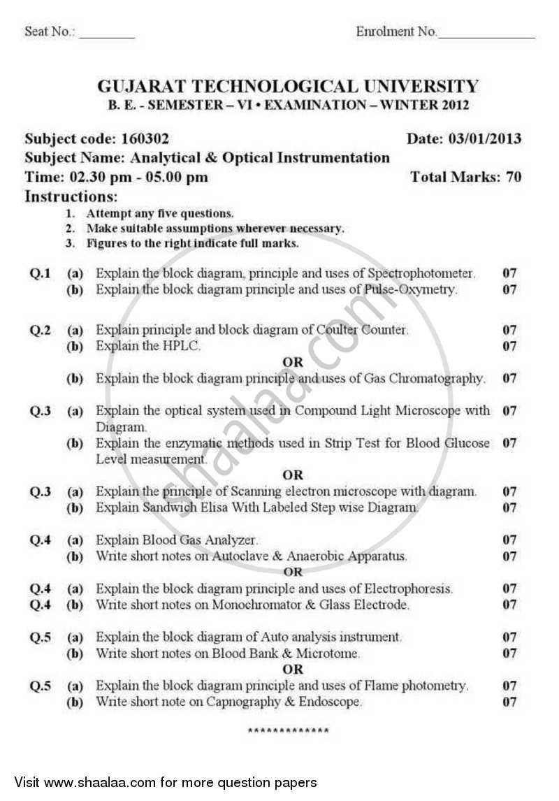 Analytical and Optical Instrumentation 2012-2013 - B.E. - Semester 6 (TE Third Year) - Gujarat Technological University (GTU) question paper with PDF download