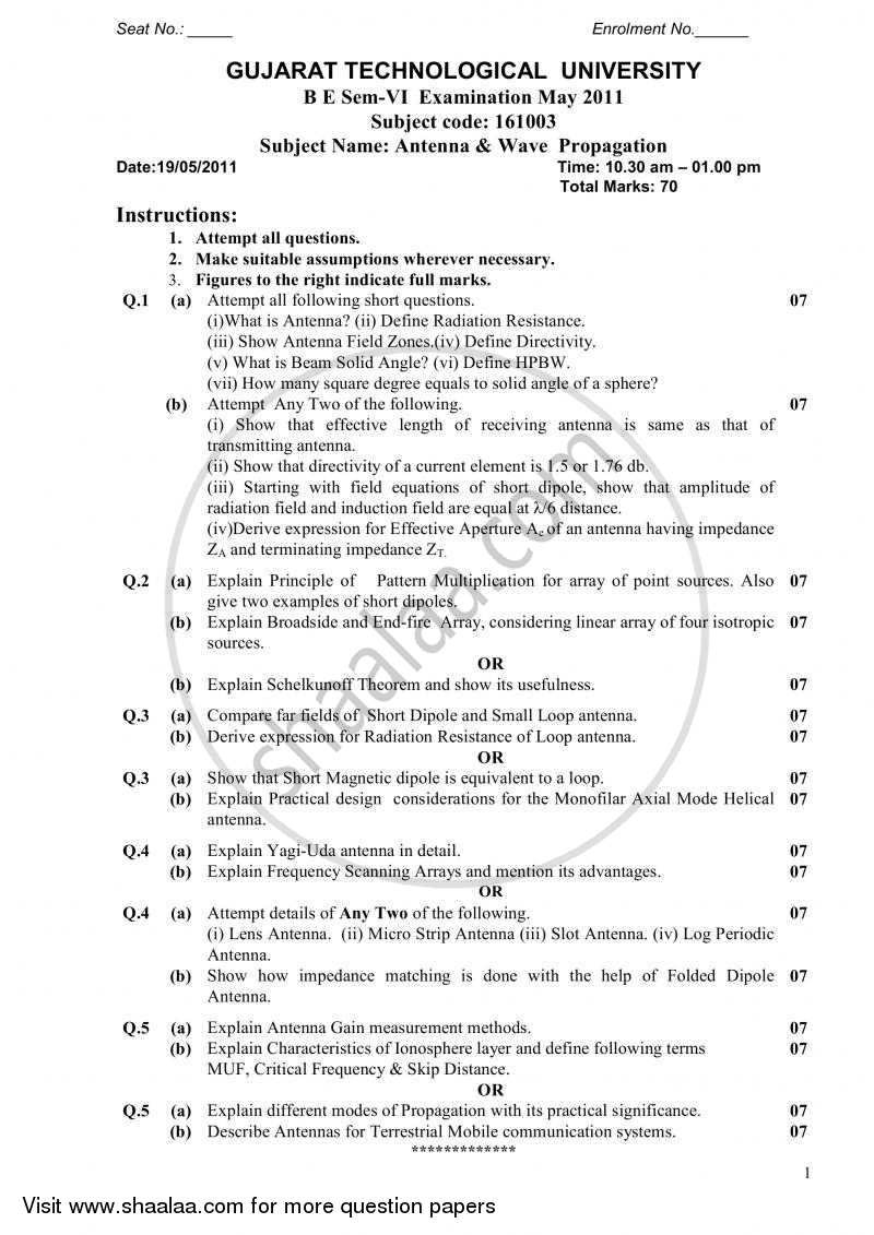 Antenna and Wave Propogation 2010-2011 - B.E. - Semester 6 (TE Third Year) - Gujarat Technological University (GTU) question paper with PDF download