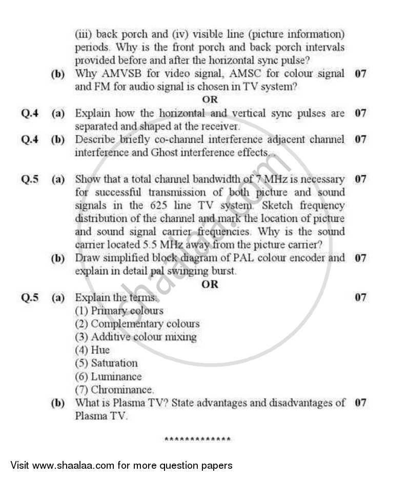 Audio - Video Systems 2012-2013 - B.E. - Semester 6 (TE Third Year) - Gujarat Technological University (GTU) question paper with PDF download
