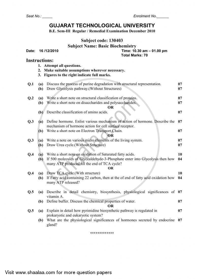 Basic Biochemistry 2010-2011 - B.E. - Semester 3 (SE Second Year) - Gujarat Technological University (GTU) question paper with PDF download