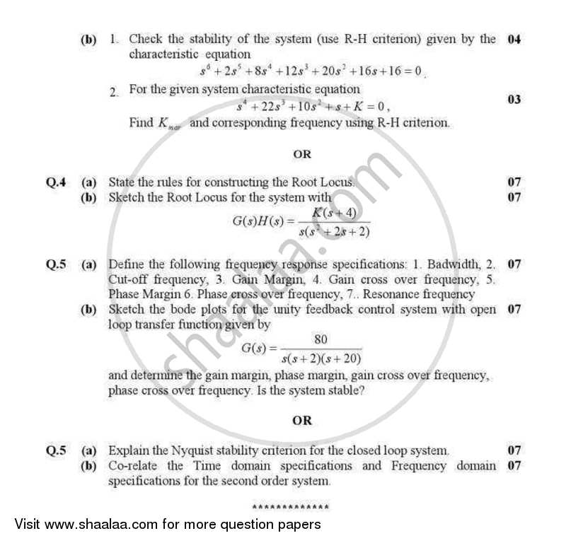 Basic Control Theory 2012-2013 - B.E. - Semester 6 (TE Third Year) - Gujarat Technological University (GTU) question paper with PDF download