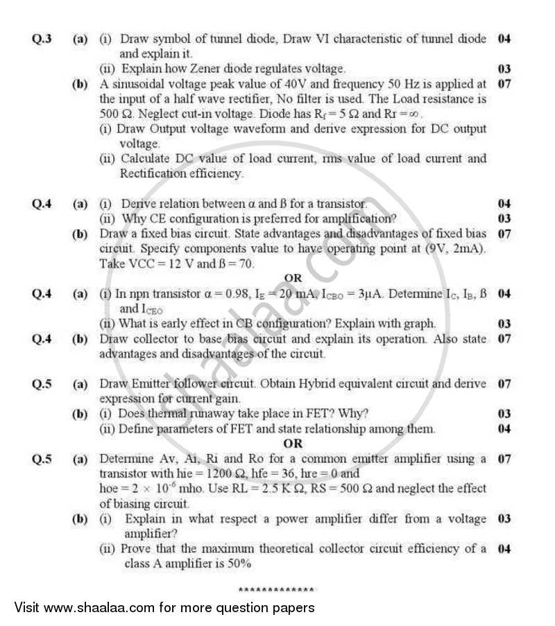 Basic Electronics 2012-2013 - B.E. - Semester 3 (SE Second Year) - Gujarat Technological University (GTU) question paper with PDF download