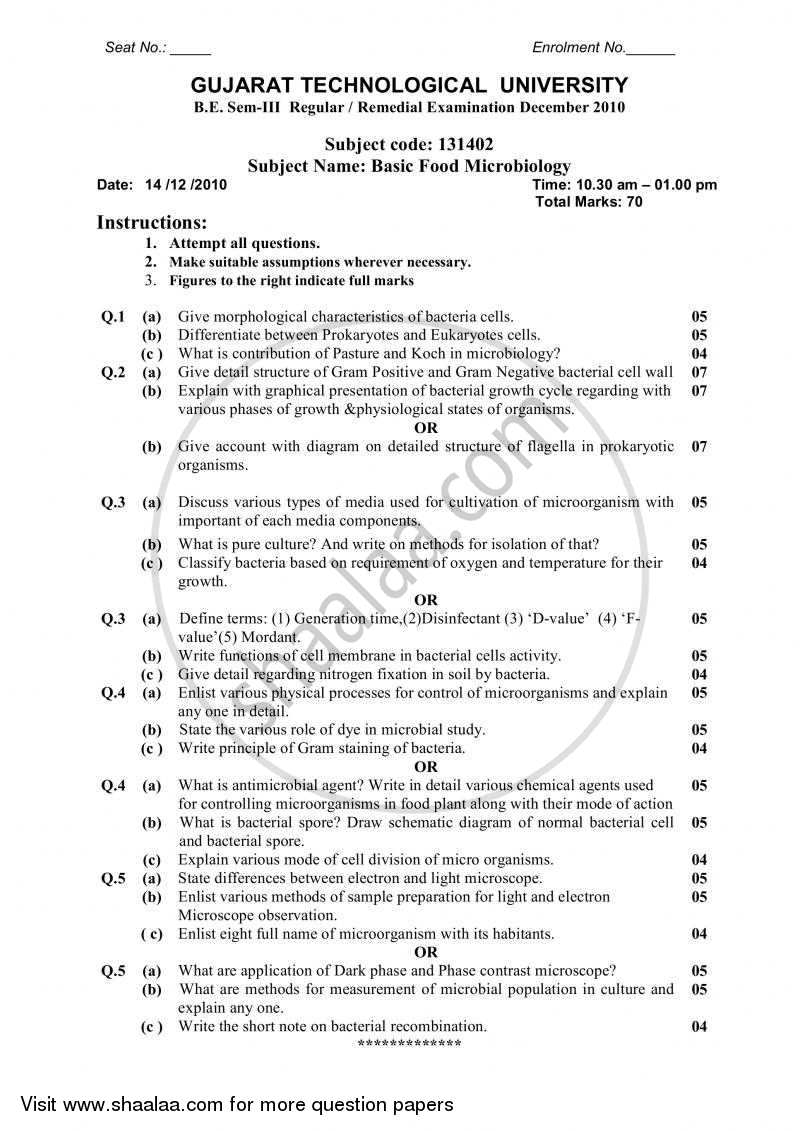Basic Food Microbiology 2010-2011 - B.E. - Semester 3 (SE Second Year) - Gujarat Technological University (GTU) question paper with PDF download