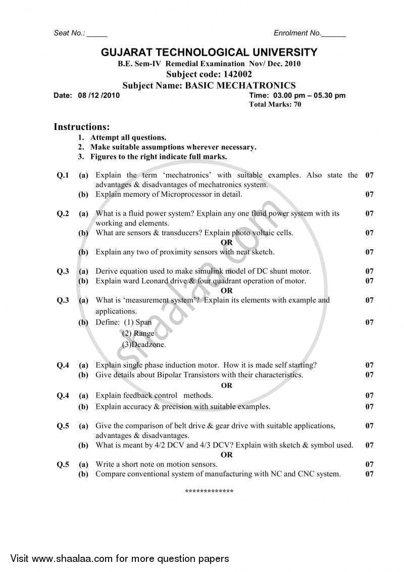 Basic Mechatronics 2010-2011 - B.E. - Semester 4 (SE Second Year) - Gujarat Technological University (GTU) question paper with PDF download