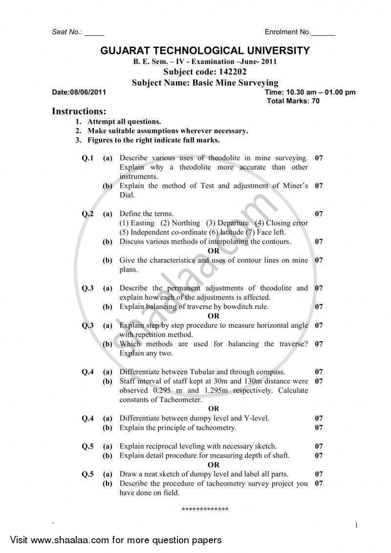 Basic Mine Surveying 2010-2011 - B.E. - Semester 4 (SE Second Year) - Gujarat Technological University (GTU) question paper with PDF download