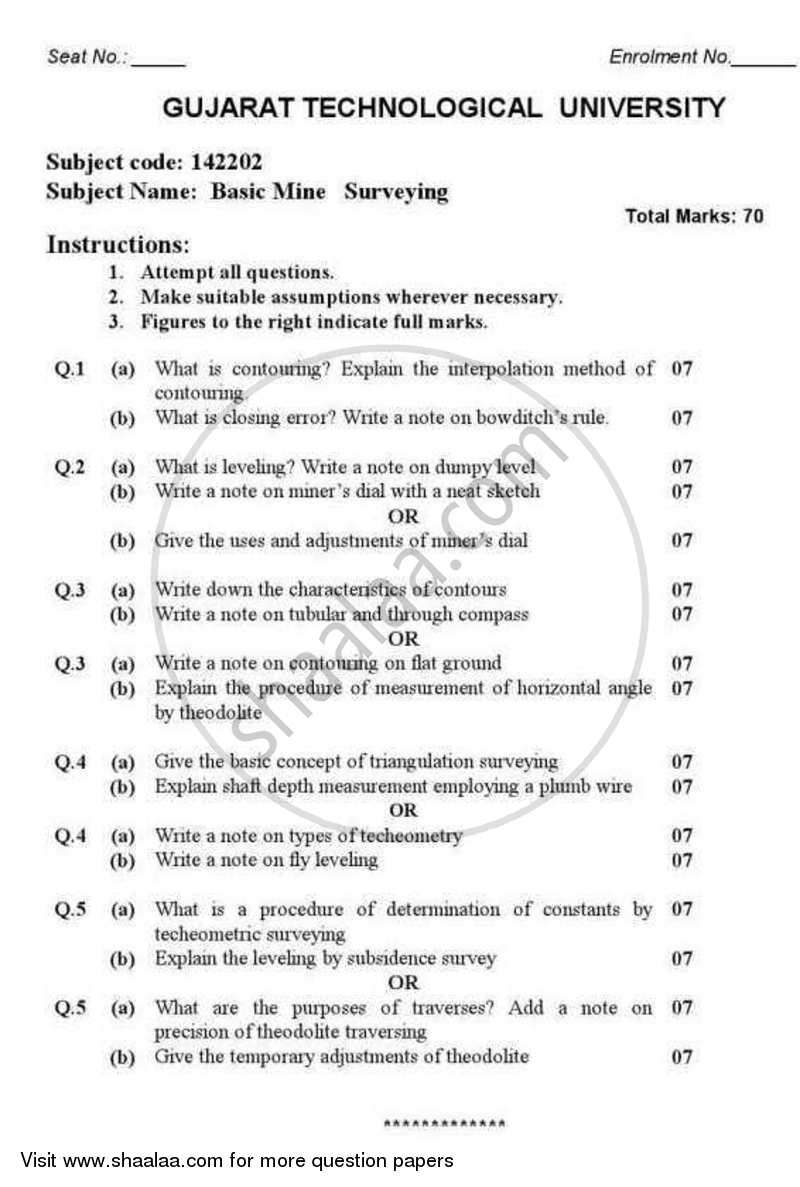 Basic Mine Surveying 2012-2013 - B.E. - Semester 4 (SE Second Year) - Gujarat Technological University (GTU) question paper with PDF download