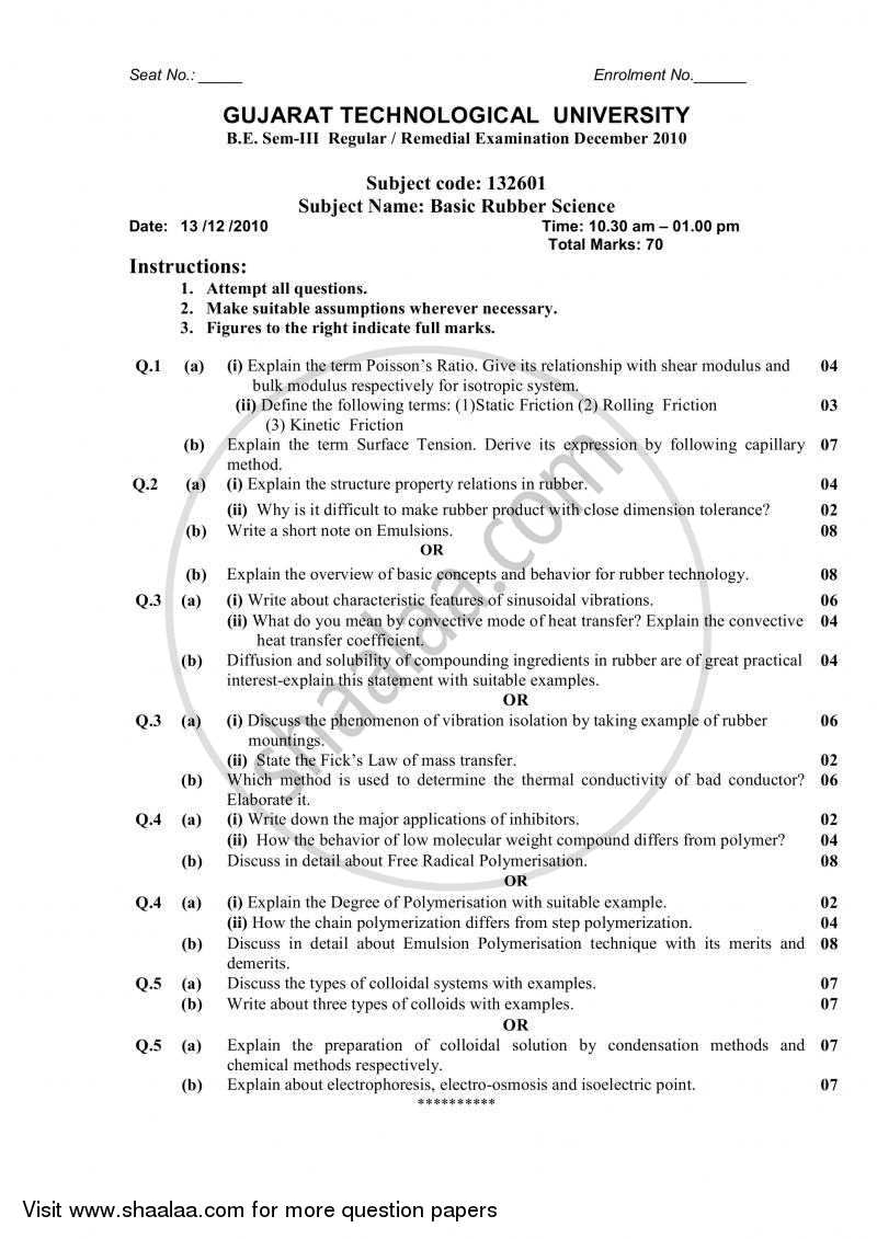 Basic Rubber Science 2010-2011 - B.E. - Semester 3 (SE Second Year) - Gujarat Technological University (GTU) question paper with PDF download