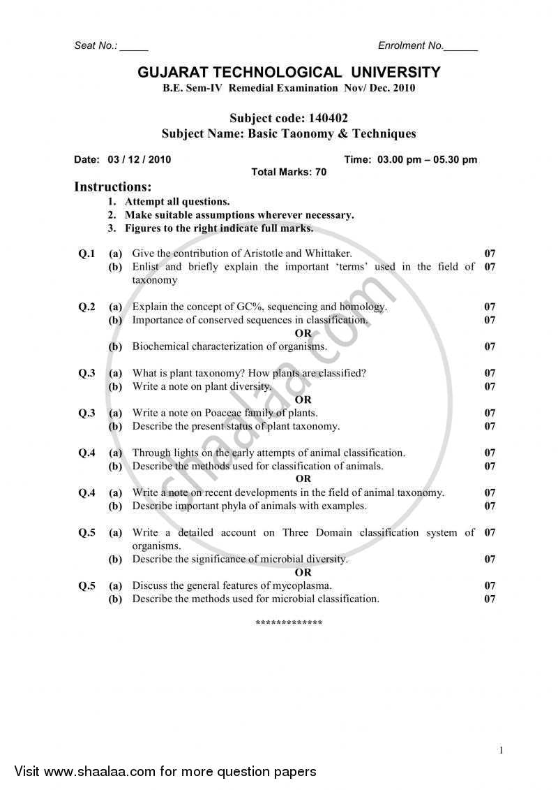 Basic Taxonomy and Techniques 2010-2011 - B.E. - Semester 4 (SE Second Year) - Gujarat Technological University (GTU) question paper with PDF download