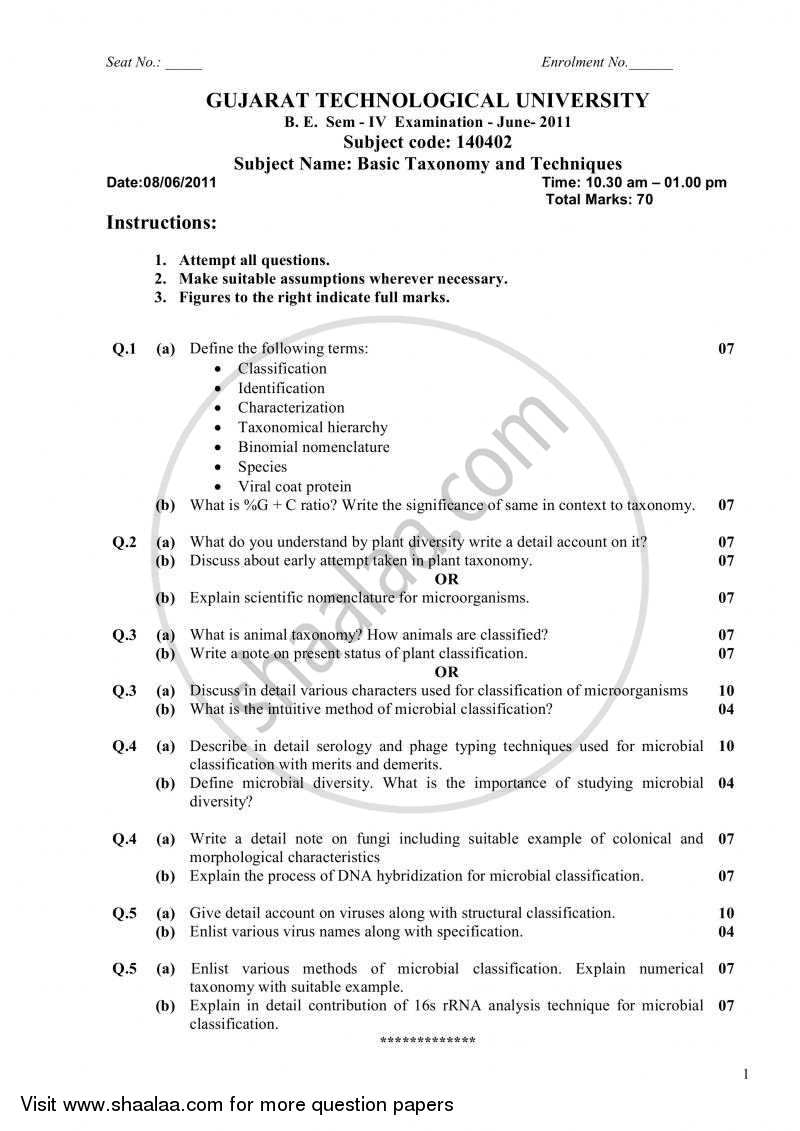Basic Taxonomy and Techniques 2010-2011 - B.E. - Semester 4 (SE Second Year) - Gujarat Technological University (GTU) question paper with PDF download