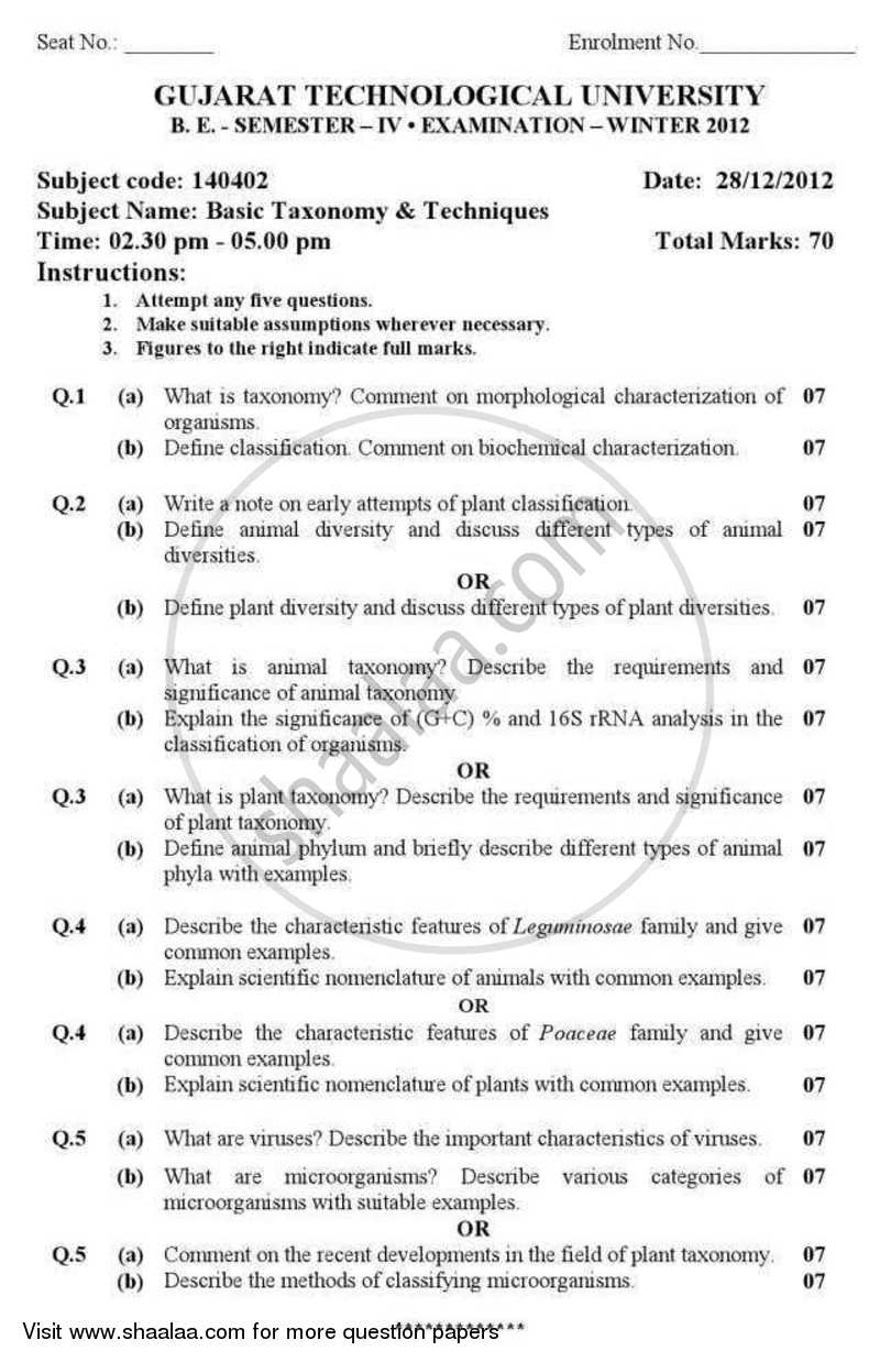 Basic Taxonomy and Techniques 2012-2013 - B.E. - Semester 4 (SE Second Year) - Gujarat Technological University (GTU) question paper with PDF download