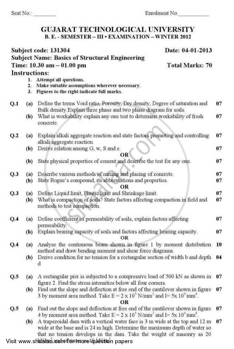Basics of Structural Engineering 2012-2013 - B.E. - Semester 3 (SE Second Year) - Gujarat Technological University (GTU) question paper with PDF download