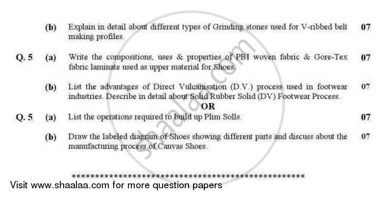 Belts, Hoses and Footwear Technology 2011-2012 - B.E. - Semester 8 (BE Fourth Year) - Gujarat Technological University (GTU) question paper with PDF download