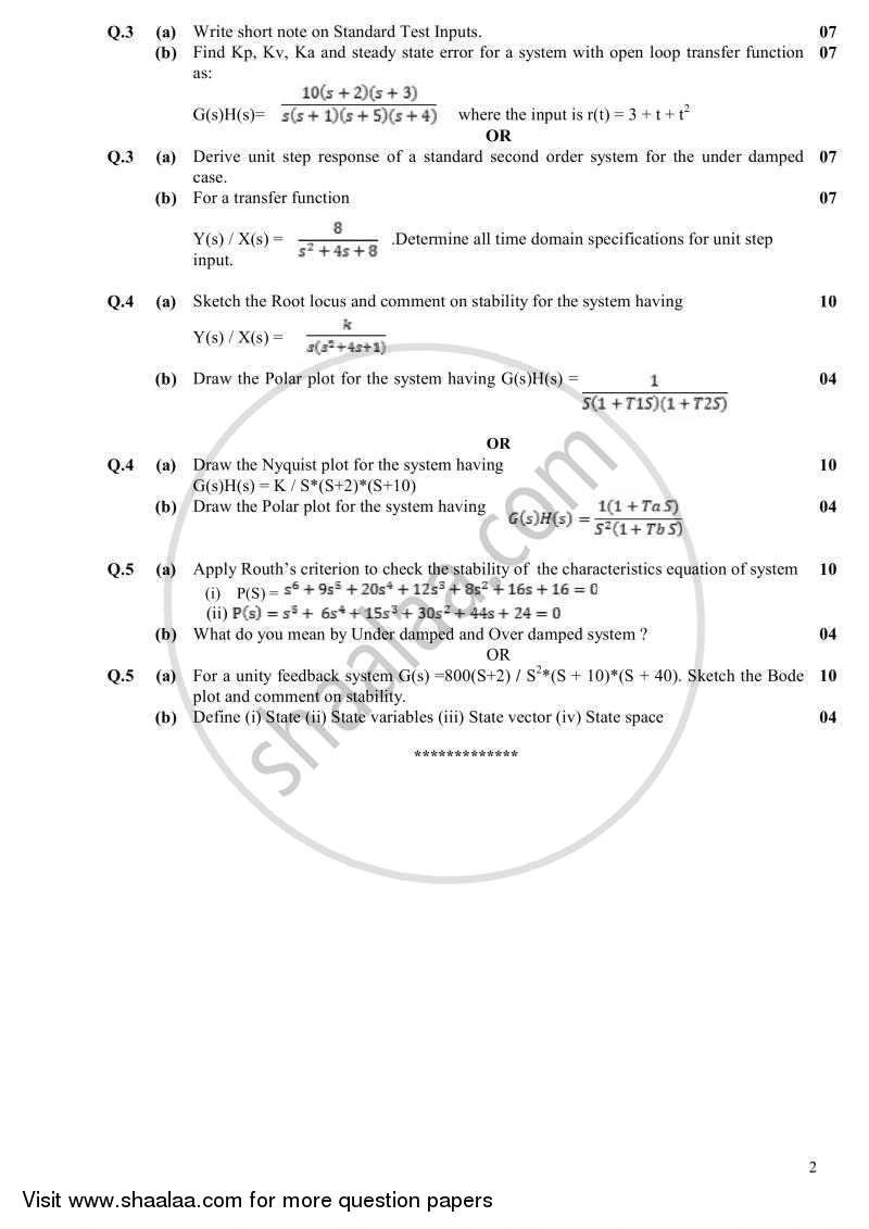 Bio-medical Control Theory 2010-2011 - B.E. - Semester 6 (TE Third Year) - Gujarat Technological University (GTU) question paper with PDF download